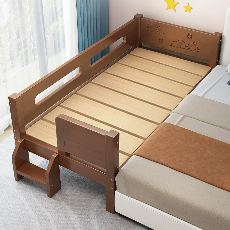 Glam Style Solid Wood Nursery Bed in Brown with Mattress and Guardrail