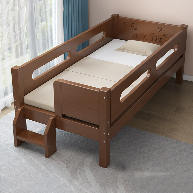 Glam Style Solid Wood Nursery Bed in Brown with Mattress and Guardrail