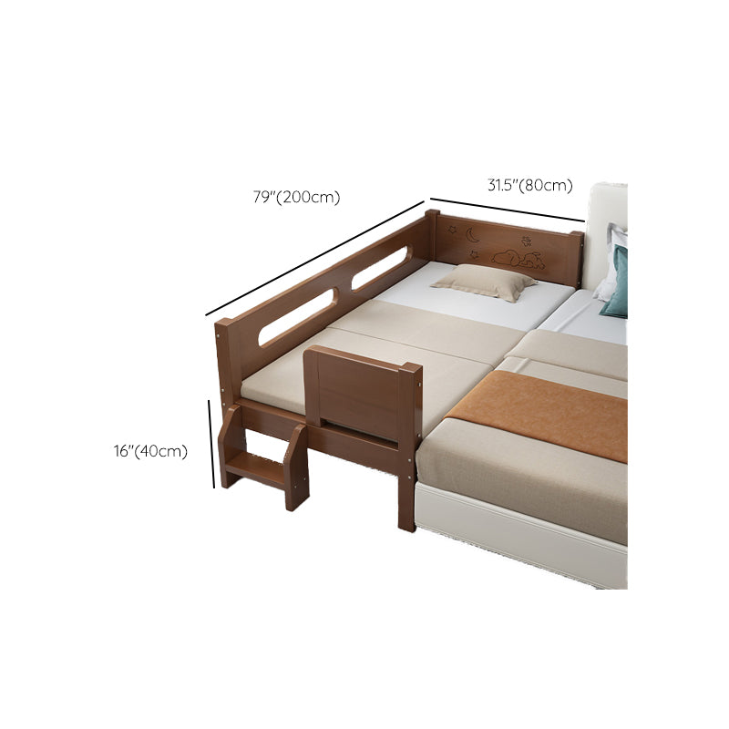 Glam Style Solid Wood Nursery Bed in Brown with Mattress and Guardrail