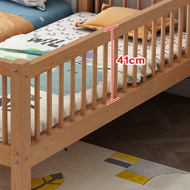 Farmhouse Beech Nursery Bed Solid Wood Baby Crib with Guardrails and Mattress