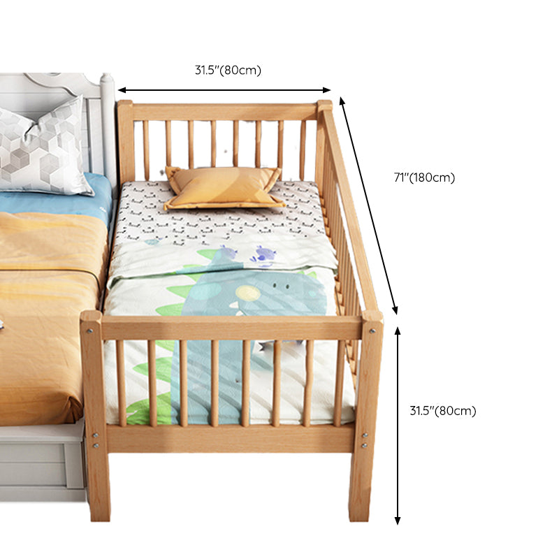 Farmhouse Beech Nursery Bed Solid Wood Baby Crib with Guardrails and Mattress