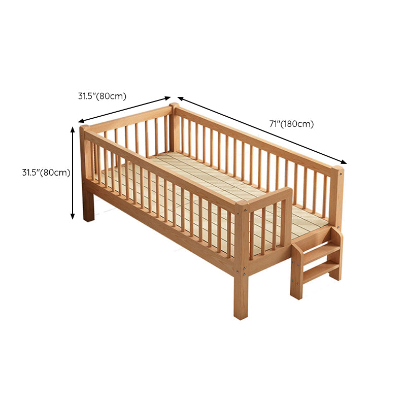 Farmhouse Beech Nursery Bed Solid Wood Baby Crib with Guardrails and Mattress