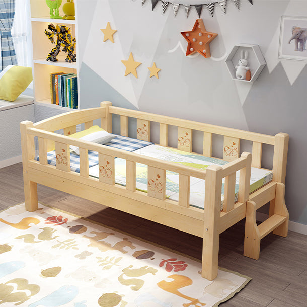 Glam Style Solid Wood Nursery Bed with Mattress and Guardrail