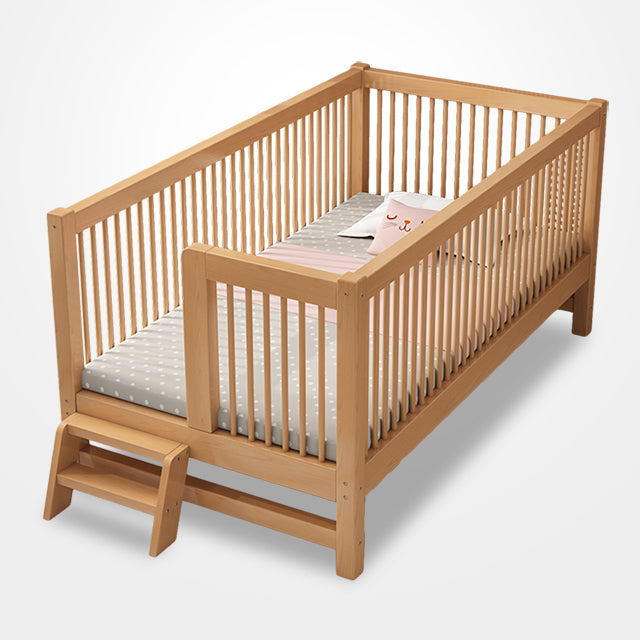 Contemporary Solid Wood Nursery Crib in Mature with Guardrail