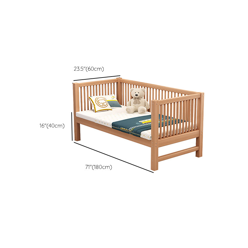 Glam Style Solid Wood Nursery Bed in Nature with Mattress and Guardrail