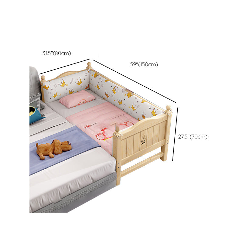 Scandinavian Washed Natural Nursery Bed Solid Wood with Guardrail