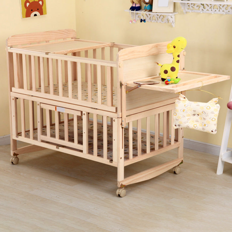 Washed Natural Pine Nursery Bed Modern Nursery Crib with Mattress