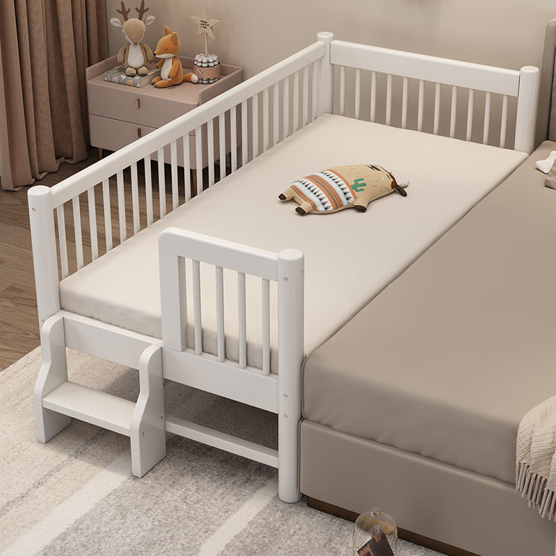 White Baby Crib Scandinavian Beech Nursery Crib with Guardrails