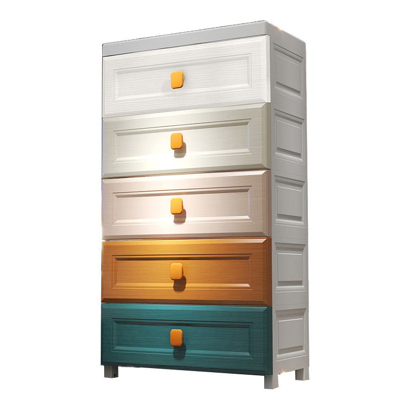 Contemporary Plastic Vertical Kids Nightstand with 5/6 Drawers for Bedroom