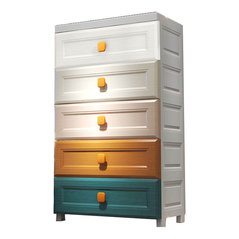 Contemporary Plastic Vertical Kids Nightstand with 5/6 Drawers for Bedroom