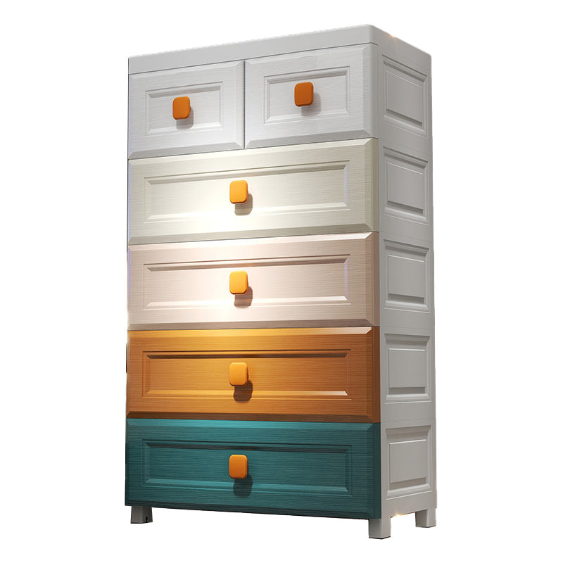 Contemporary Plastic Vertical Kids Nightstand with 5/6 Drawers for Bedroom