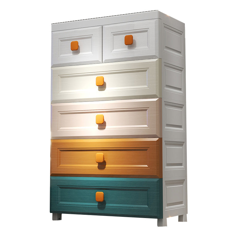 Contemporary Plastic Vertical Kids Nightstand with 5/6 Drawers for Bedroom