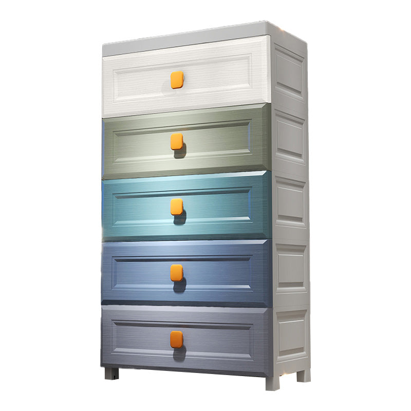 Contemporary Plastic Vertical Kids Nightstand with 5/6 Drawers for Bedroom