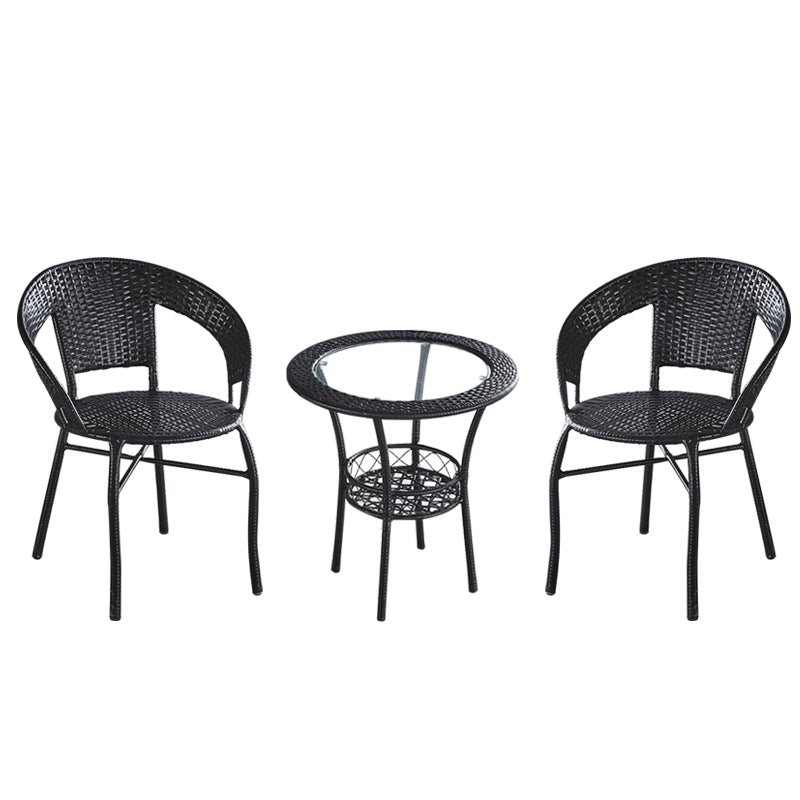 Glass Dining Table Set with Armless Rattan Chair for Courtyard