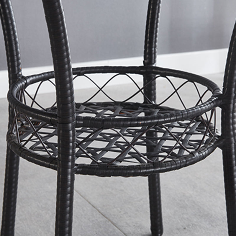 Glass Dining Table Set with Armless Rattan Chair for Courtyard