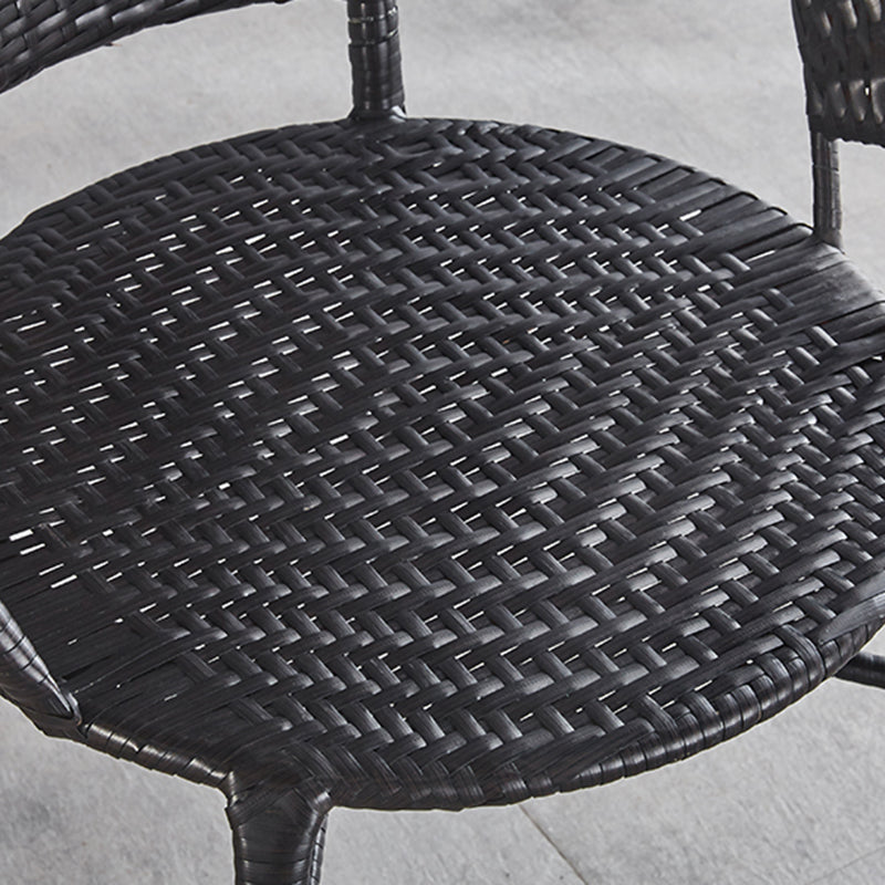 Glass Dining Table Set with Armless Rattan Chair for Courtyard