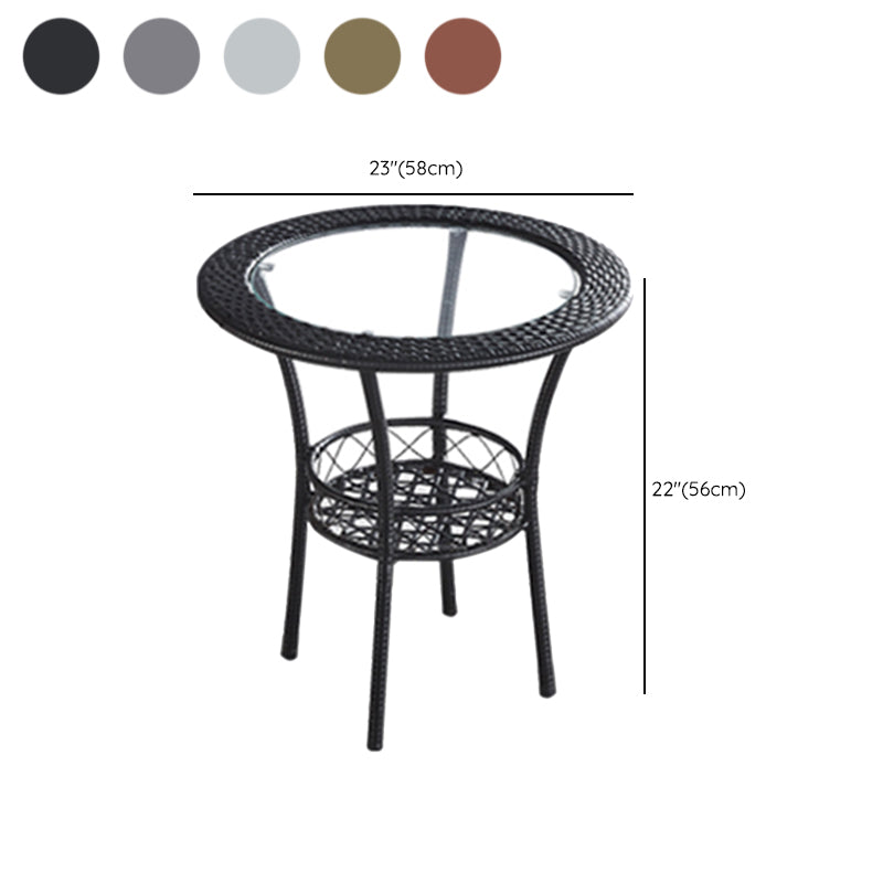 Glass Dining Table Set with Armless Rattan Chair for Courtyard