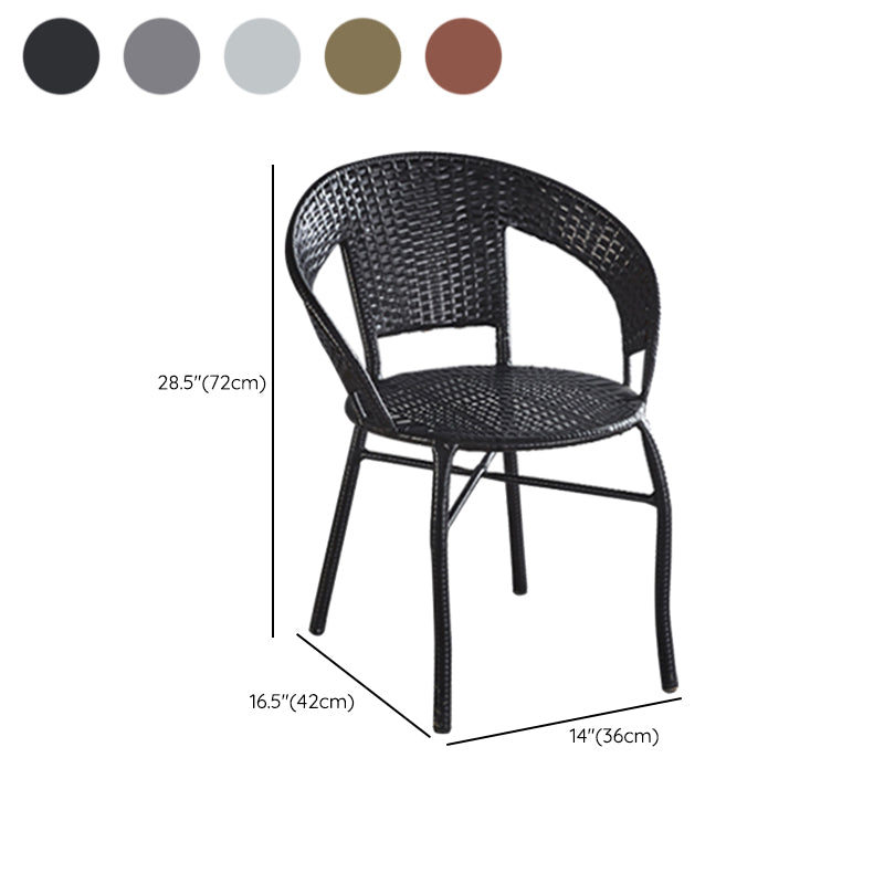 Glass Dining Table Set with Armless Rattan Chair for Courtyard