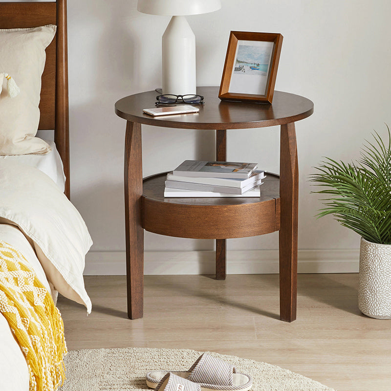 Solid Wood Side Table Modern Style Round Storage Patio Table