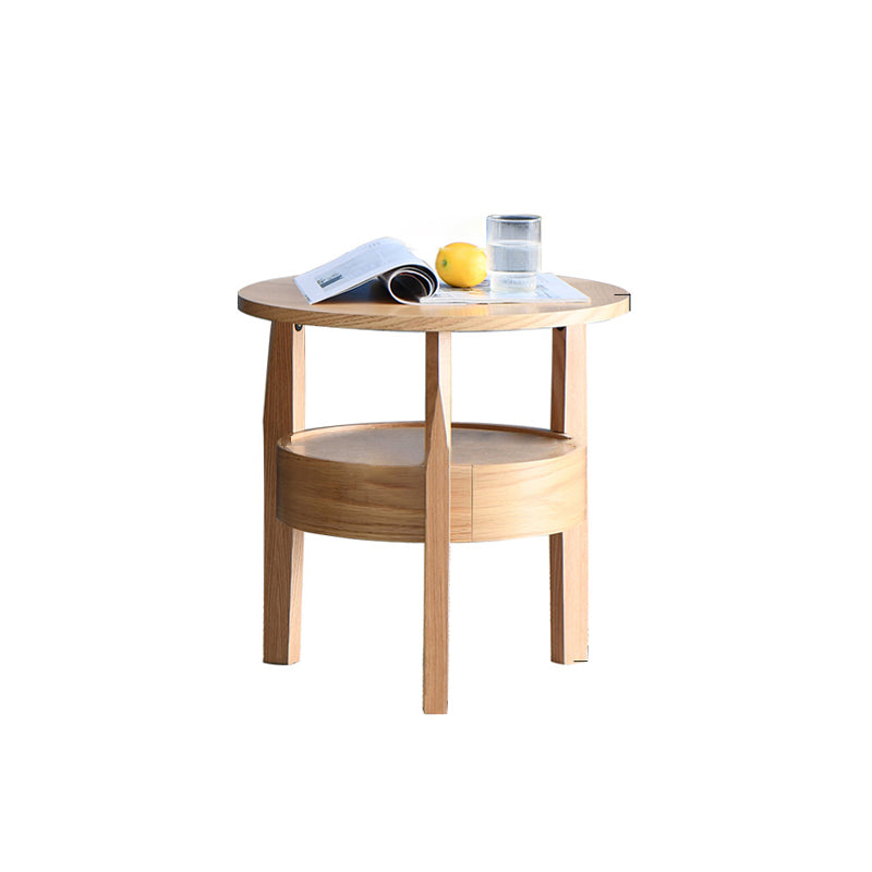 Solid Wood Side Table Modern Style Round Storage Patio Table