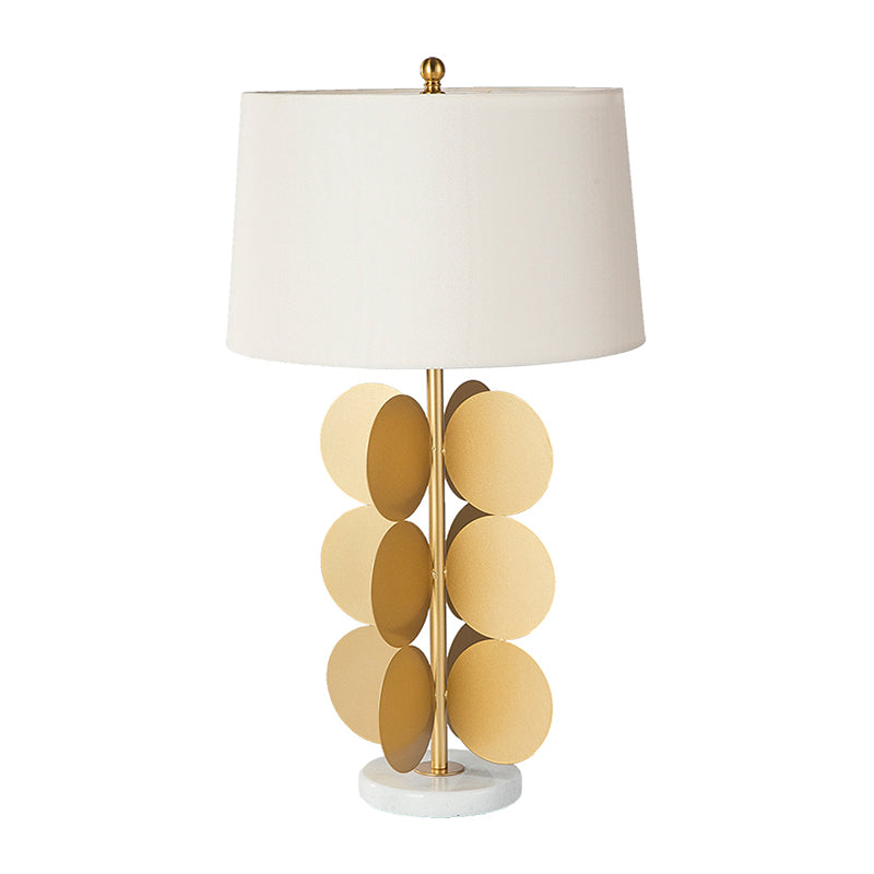 Gold 4-Side Round Night Light Vintage 1 Head Metal Table Lamp with White Fabric Shade for Hotel