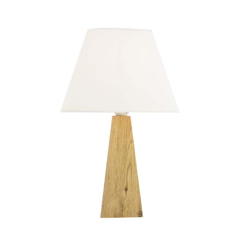 Taupe/White Pagoda Table Lamp Minimalist 1 Head Fabric Night Stand Light with Pyramidal Wood Pedestal