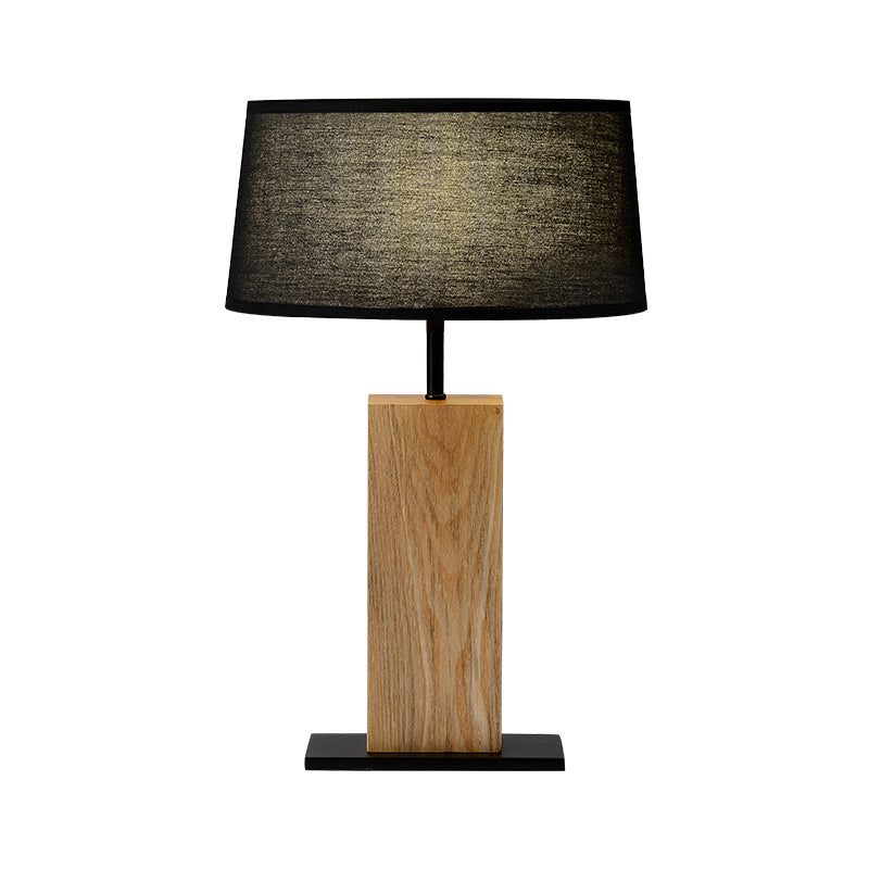 Black Oval Night Light Simple Single Fabric Table Lamp with Rectangular Wood Stand for Living Room