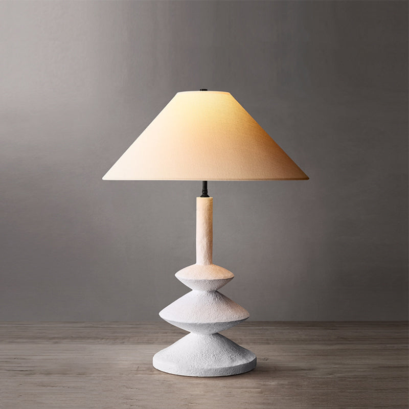 3 Tiers Resin Table Light Modern Novelty 1-Light White Nightstand Lamp with Wide Flare Shade