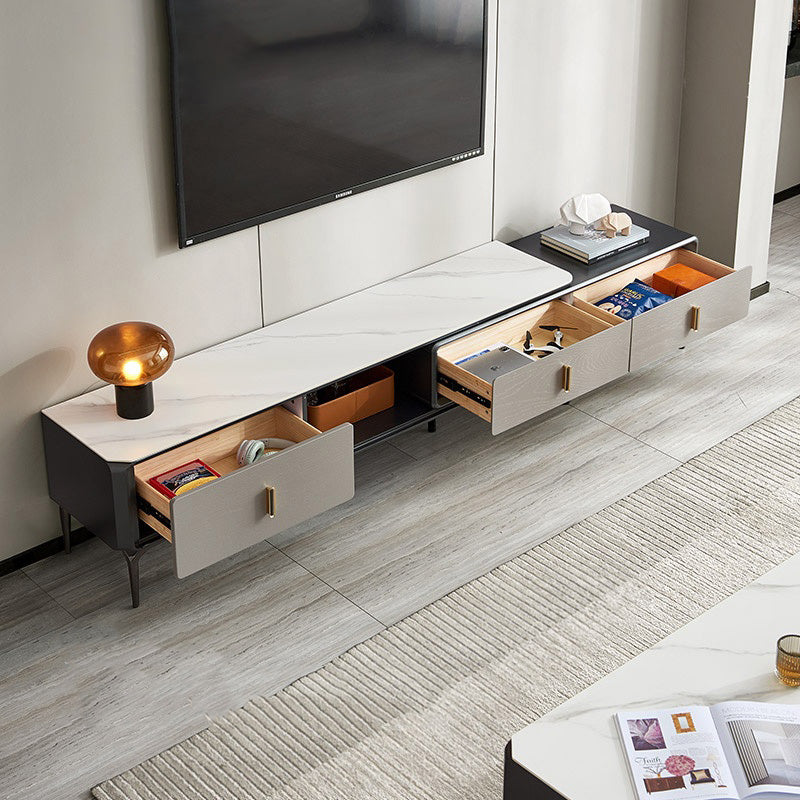 Contemporary TV Stand Console Stone Media Console with 3 Drawers