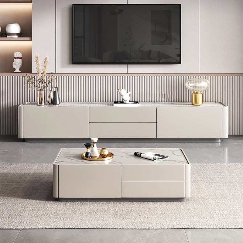 Modern TV Console Stone Media Console Storage White Console with Drawer