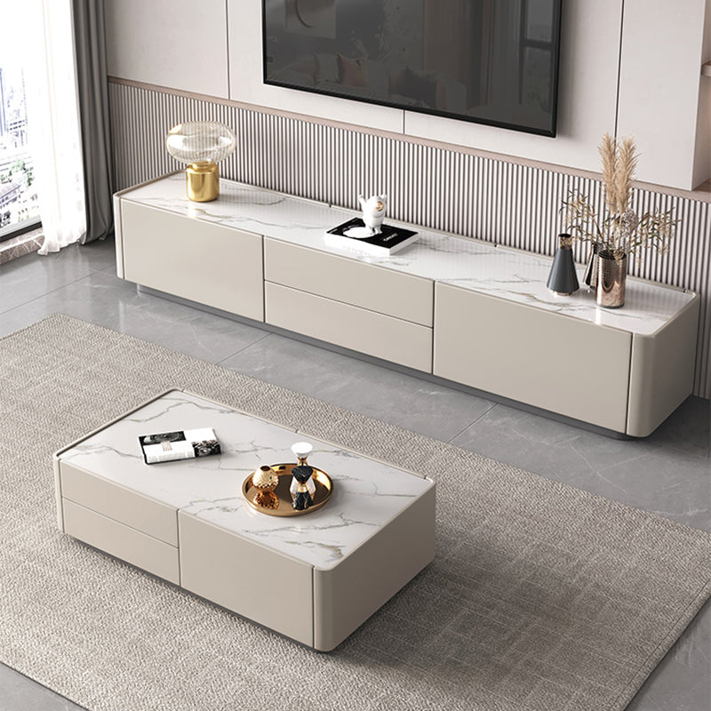 Modern TV Console Stone Media Console Storage White Console with Drawer