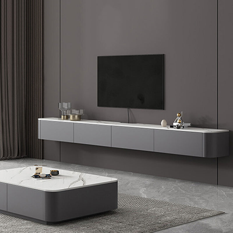 Contemporary TV Console Wall Mounted Stone Top Media Console