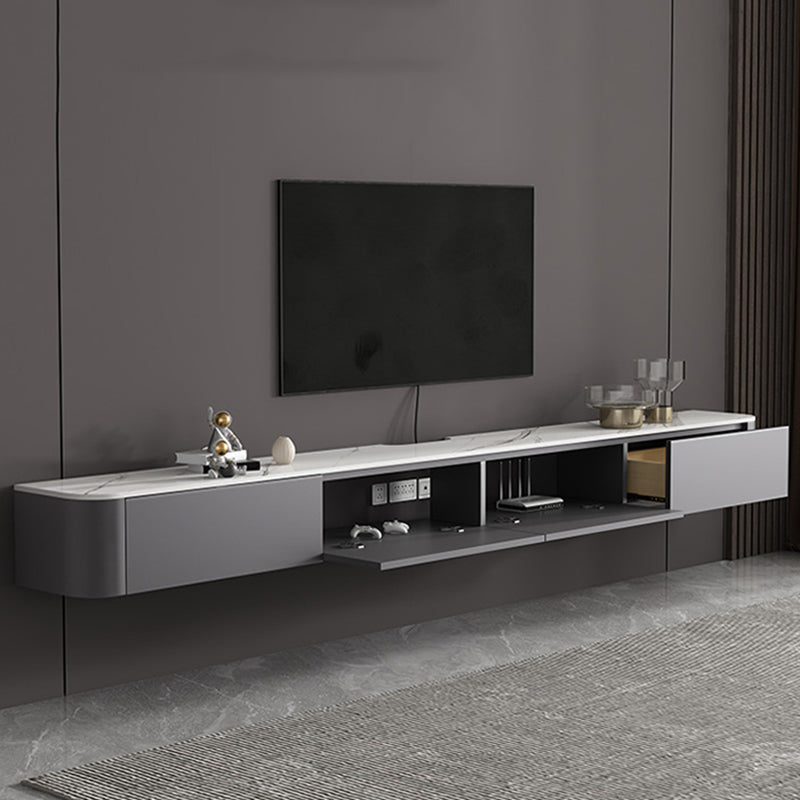 Contemporary TV Console Wall Mounted Stone Top Media Console