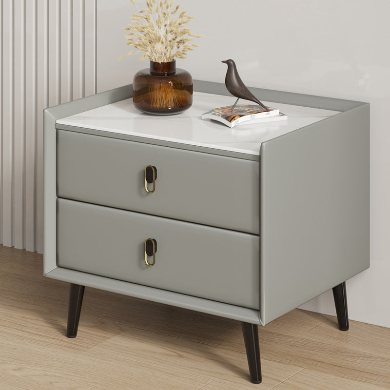 Modern Bedside Cabinet Stone Accent Table Nightstand with Drawers