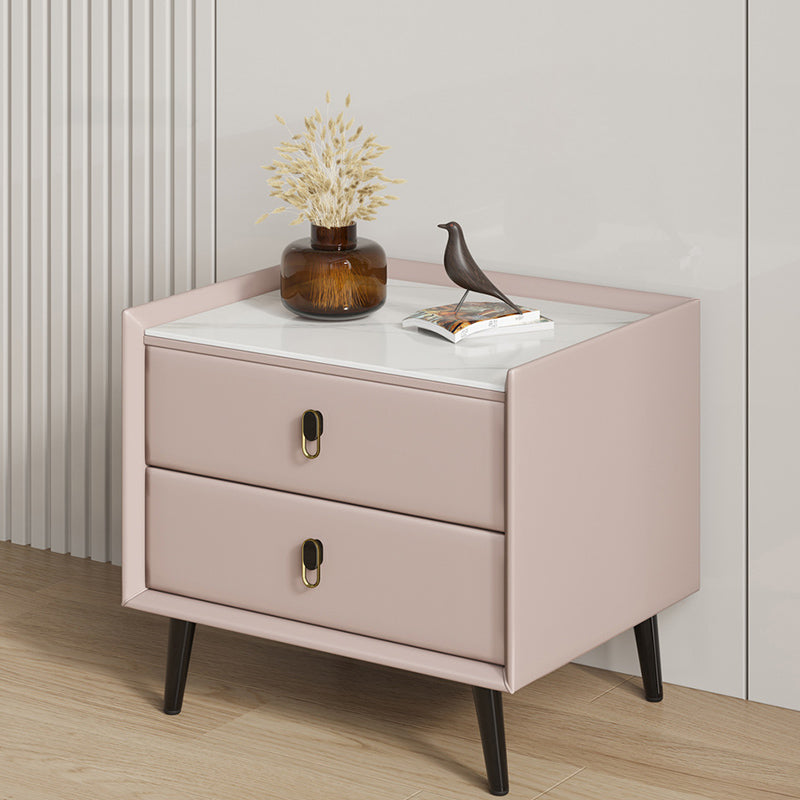 Modern Bedside Cabinet Stone Accent Table Nightstand with Drawers