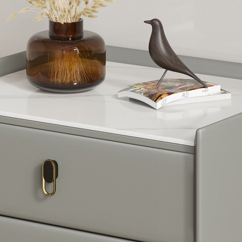 Modern Bedside Cabinet Stone Accent Table Nightstand with Drawers