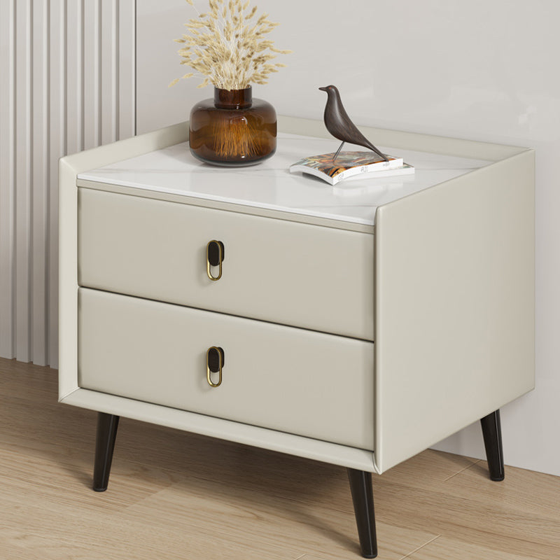 Modern Bedside Cabinet Stone Accent Table Nightstand with Drawers