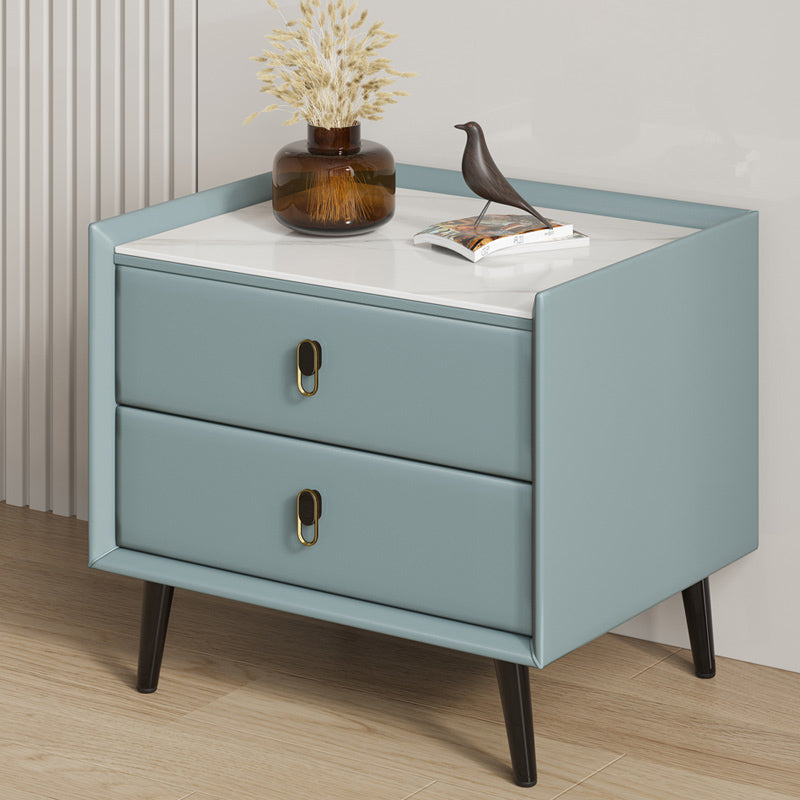 Modern Bedside Cabinet Stone Accent Table Nightstand with Drawers