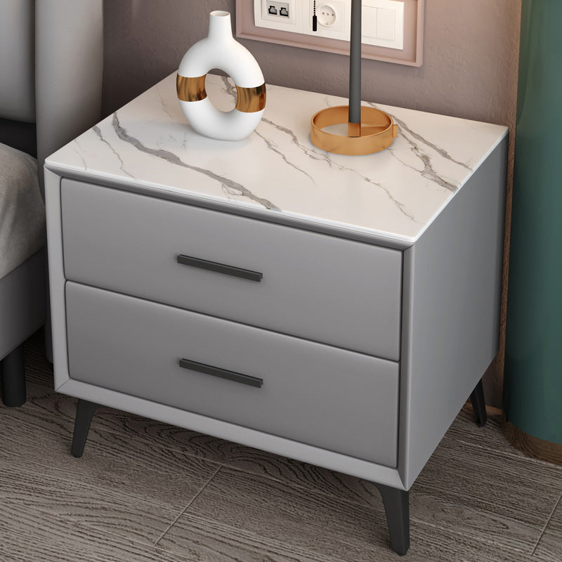 Stone Bedside Cabinet Modern Accent Table Nightstand with Drawers