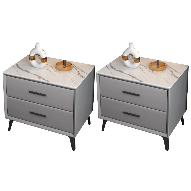 Stone Bedside Cabinet Modern Accent Table Nightstand with Drawers