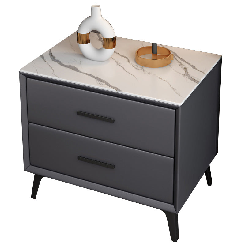 Stone Bedside Cabinet Modern Accent Table Nightstand with Drawers