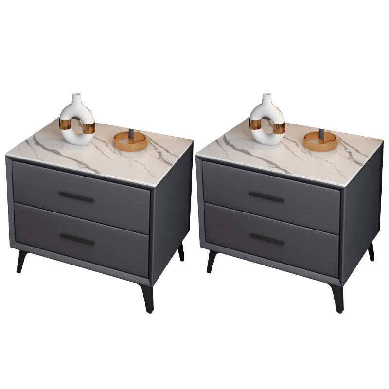 Stone Bedside Cabinet Modern Accent Table Nightstand with Drawers