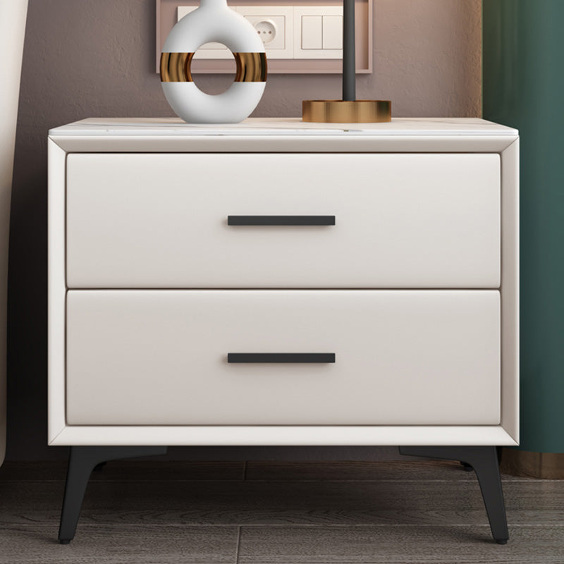 Stone Bedside Cabinet Modern Accent Table Nightstand with Drawers