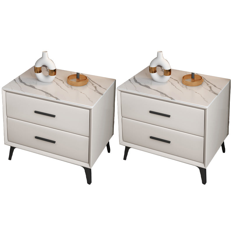 Stone Bedside Cabinet Modern Accent Table Nightstand with Drawers