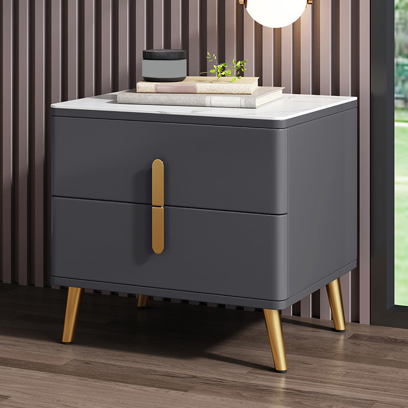 Modern Night Table Stone Accent Table Nightstand with 2 Drawers