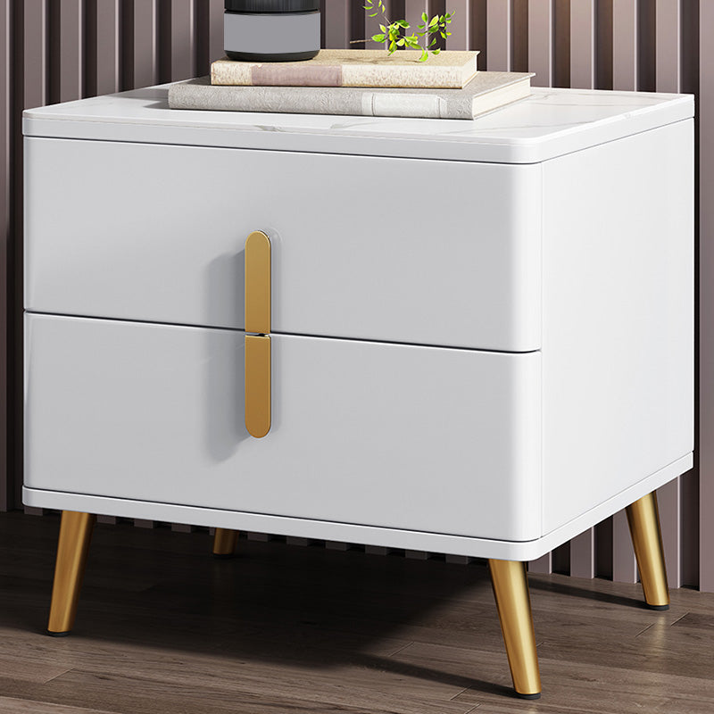 Modern Night Table Stone Accent Table Nightstand with 2 Drawers