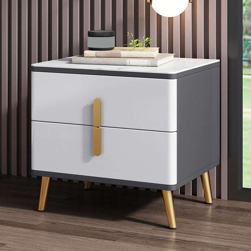 Modern Night Table Stone Accent Table Nightstand with 2 Drawers