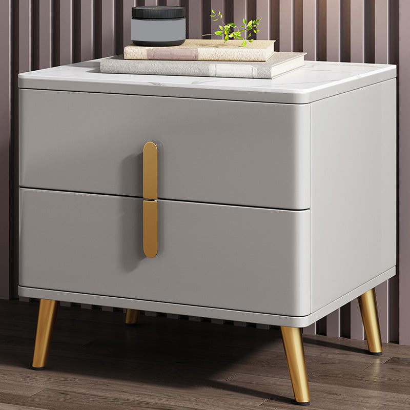 Modern Night Table Stone Accent Table Nightstand with 2 Drawers