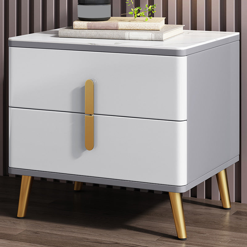 Modern Night Table Stone Accent Table Nightstand with 2 Drawers