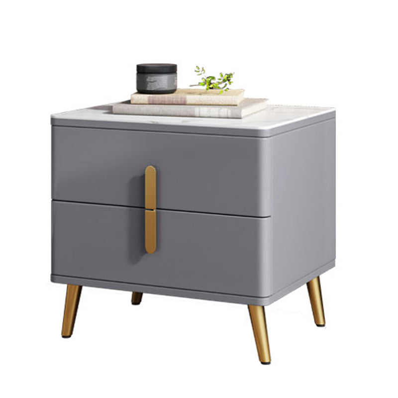 Modern Night Table Stone Accent Table Nightstand with 2 Drawers